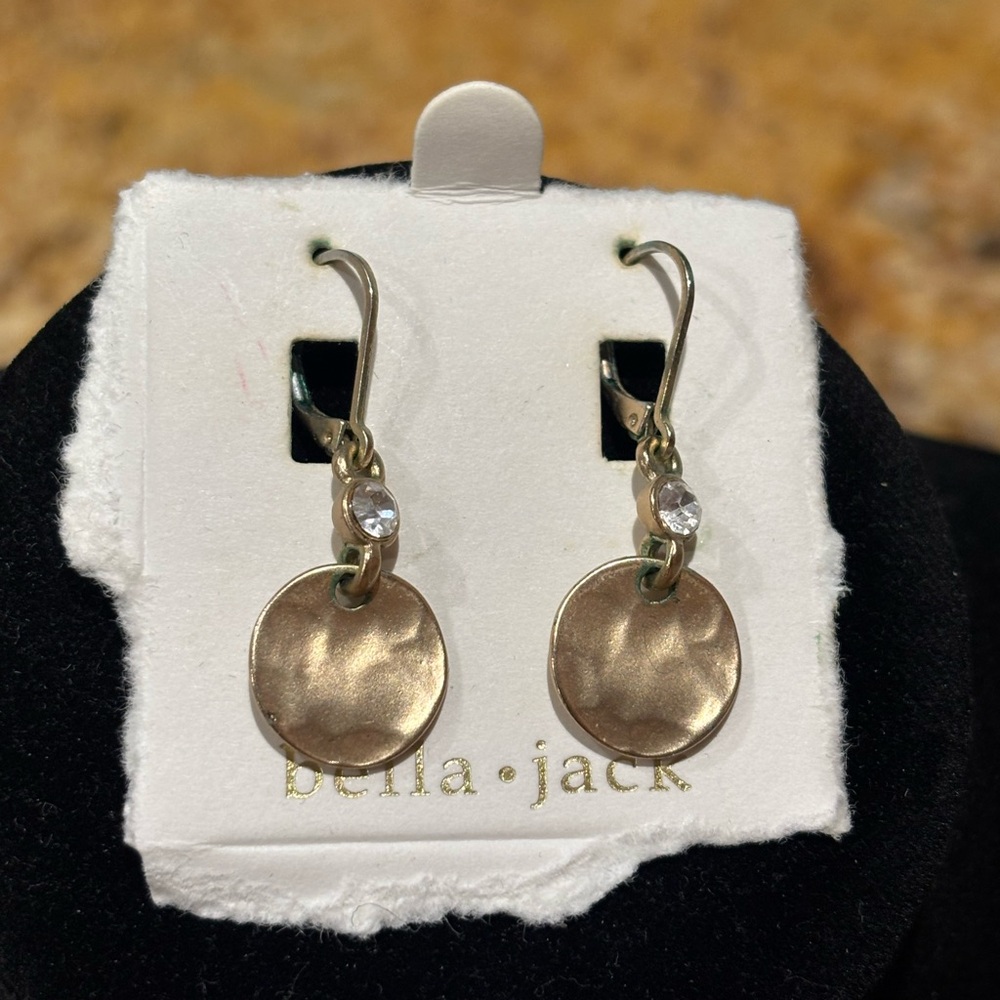 Bella Jack Rose-Tone Disc Drop Earrings with Clear Crystal Accent